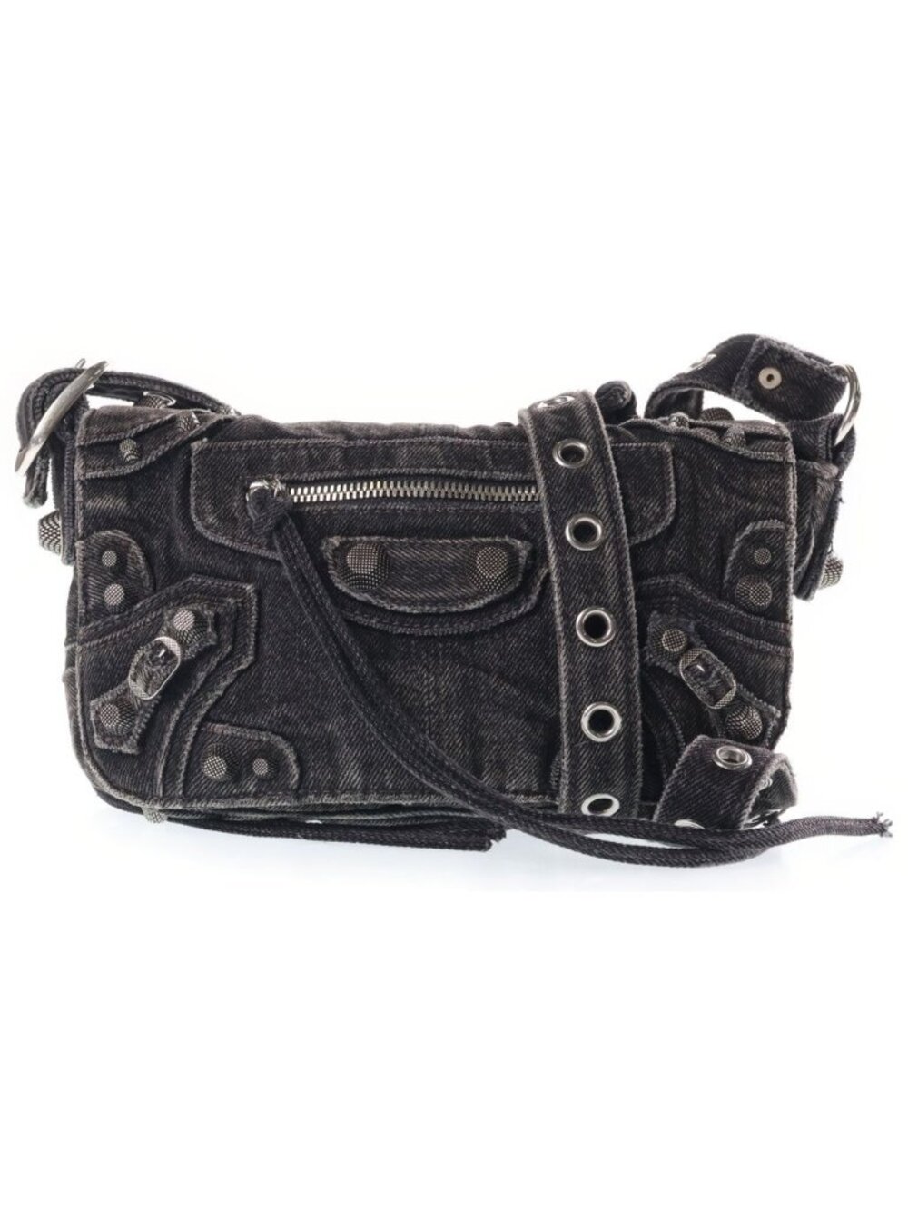 Balenciaga Le Cagole Shoulder Bag Black Denim Silver